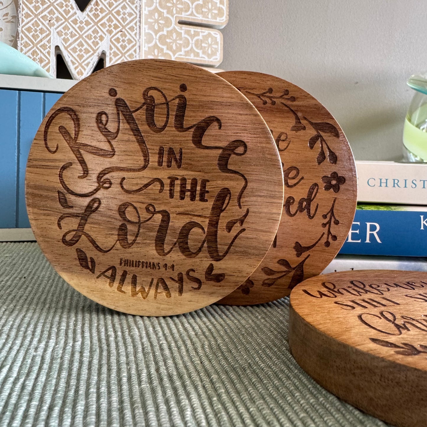 Engraved Acacia Coasters - 4 Pack