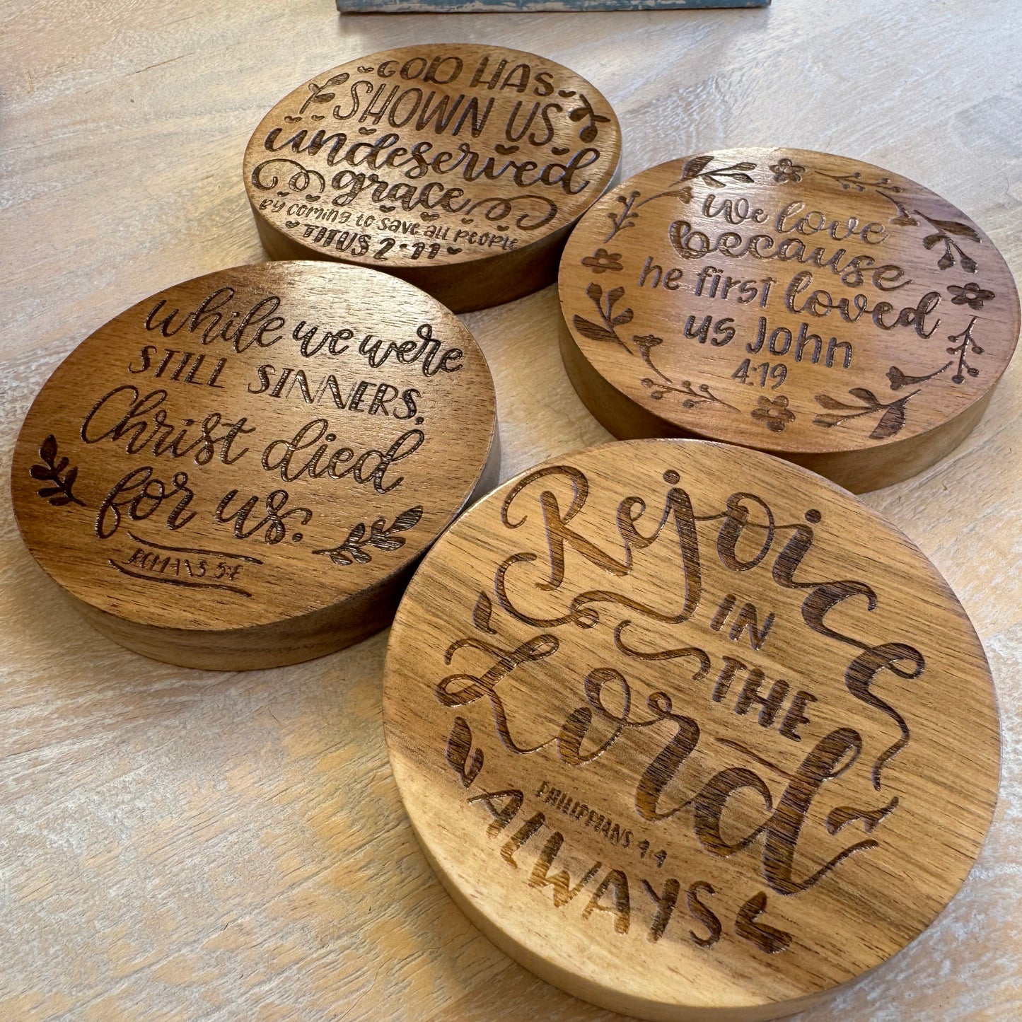 Engraved Acacia Coasters - 4 Pack