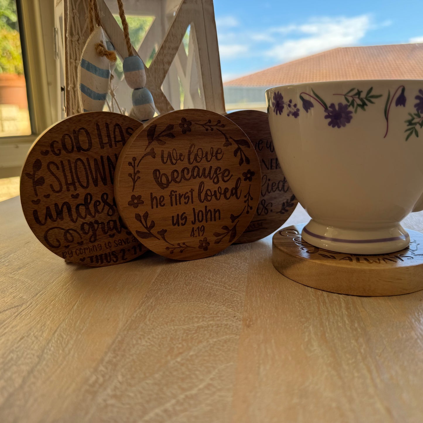 Engraved Acacia Coasters - 4 Pack
