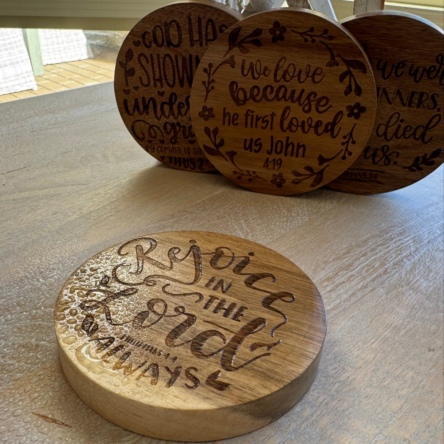 Engraved Acacia Coasters - 4 Pack