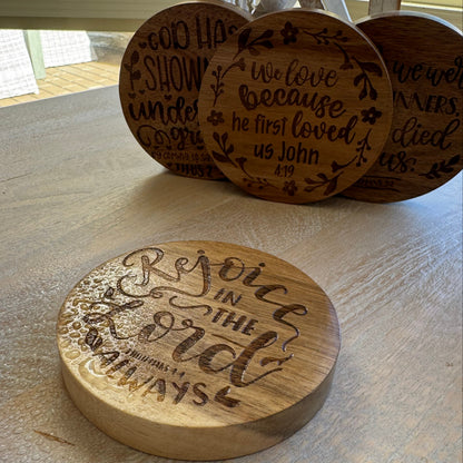 Engraved Acacia Coasters - 4 Pack